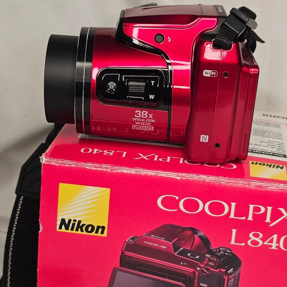 Nikon Coolpix L840 Digital Camera 16MP 38x Zoom Cranberry WiFi NFC Full HD Boxed